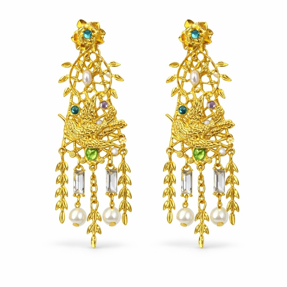 Elegant Gold Dangle Earrings - Picture 1 of 5